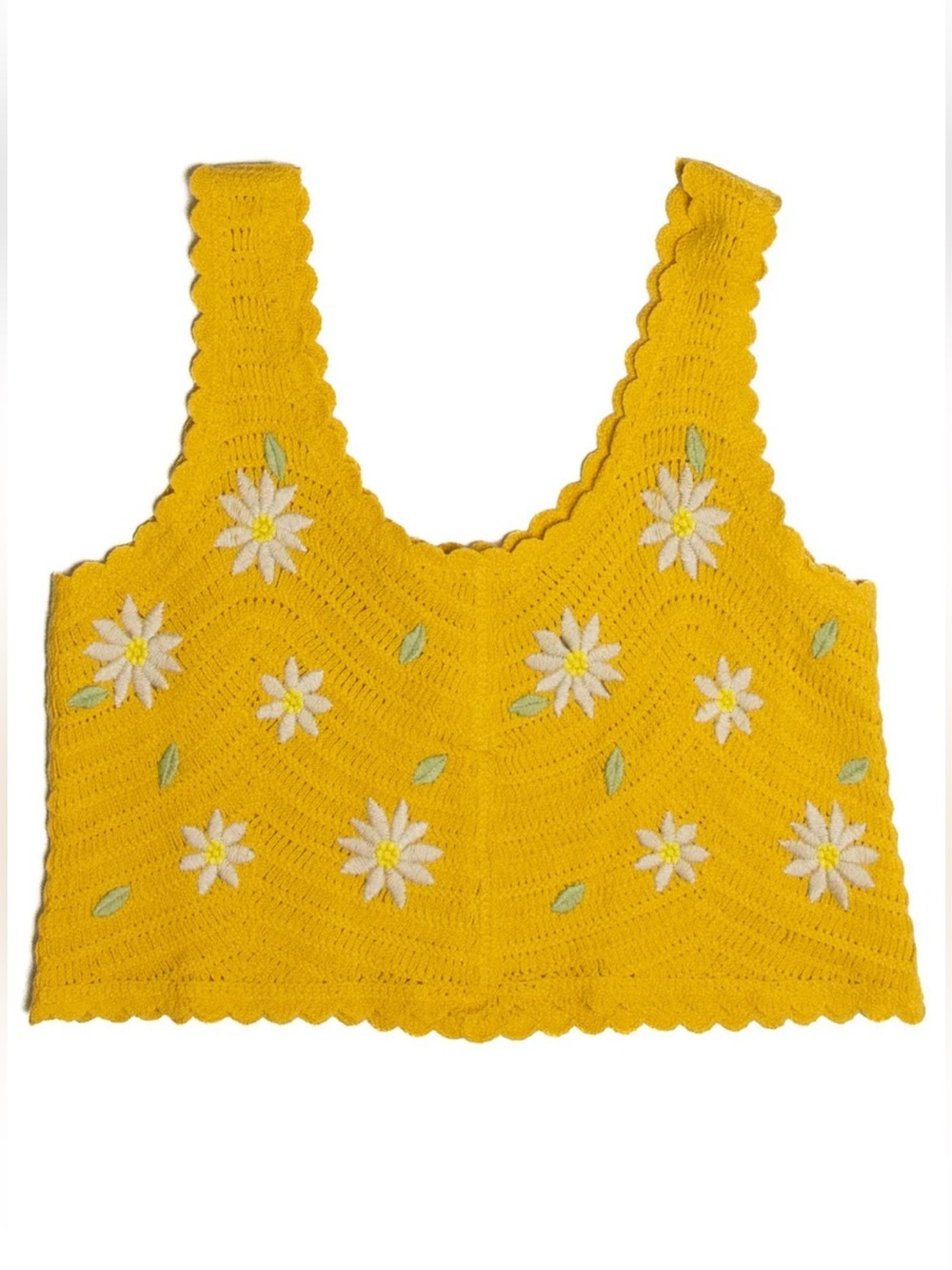 Crochet Embroidered Daisy Crop Tank Top Yellow Festival - Picture 13 of 13